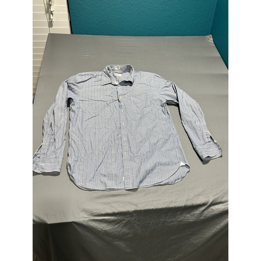 J Crew Shirtings Blue/White Striped 2-Ply Cotton Long Sleeve Button Up L